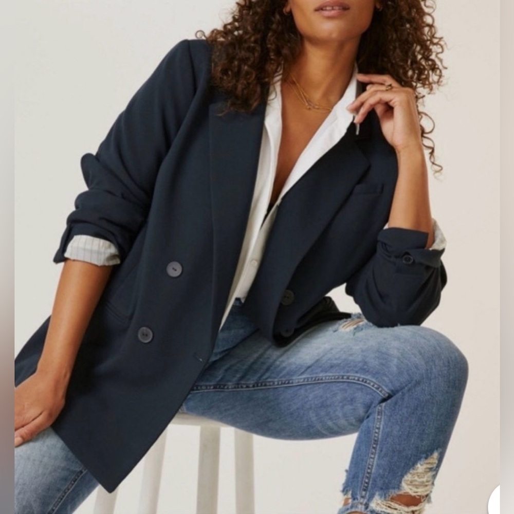 Anthropologie Maeve Double Breasted Navy Blazer